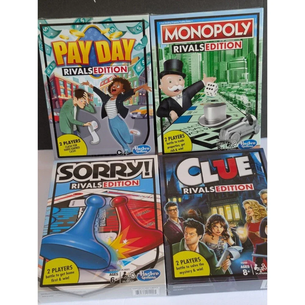 Lot Of 4 Brand New! Hasbro Games Rivals Edition - Payday, Clue, Sorry & Monopoly